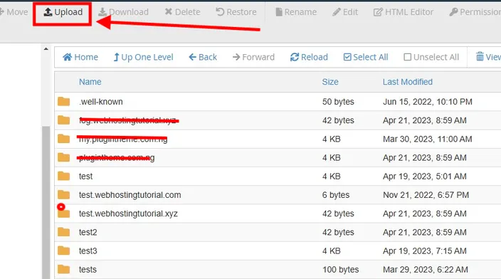 file manager folder whowing how to upload file