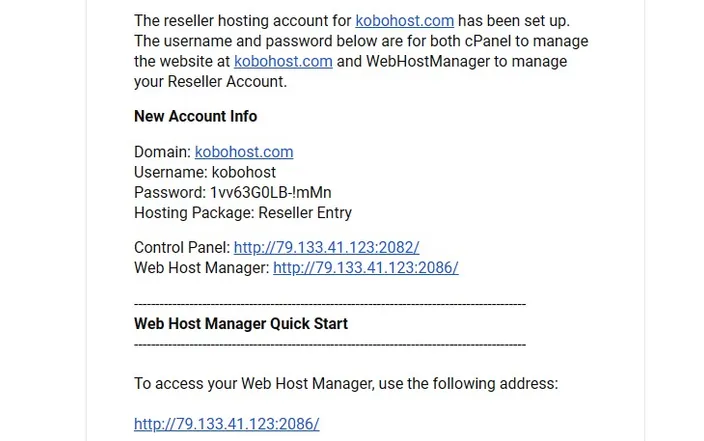 Reseller Hosting Login details