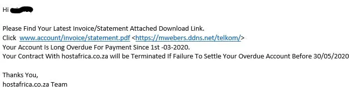 Scammers trying create fear by claiming an unsettled account 
