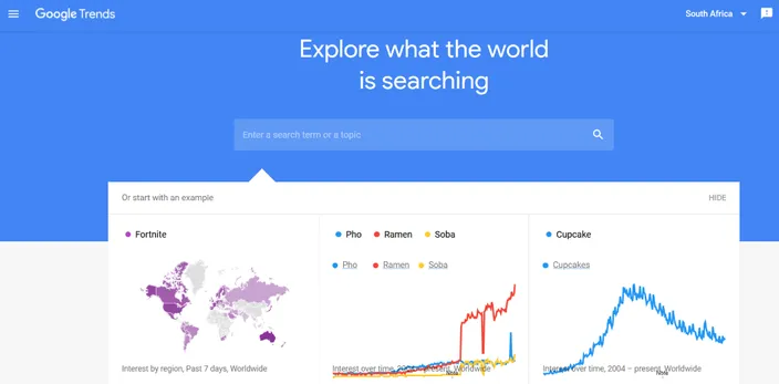Google Trends homepage