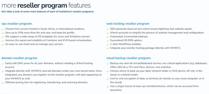 HostAfrica resller programme features