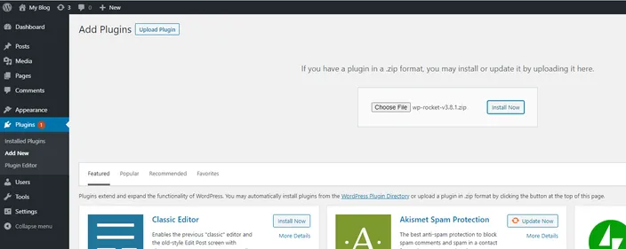 Click Upload Plugin and then Choose File.