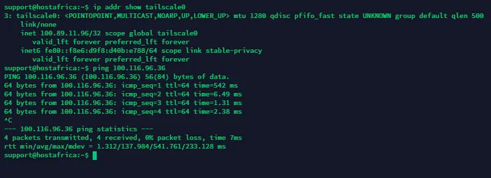 tailscale ping command output