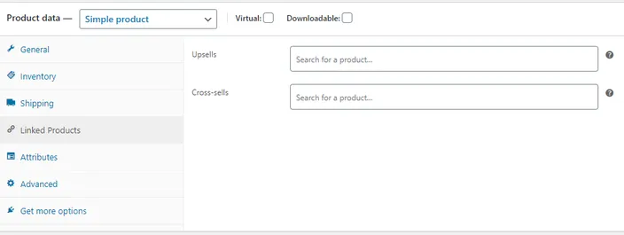 screenshot WooCommerce Linked Products form