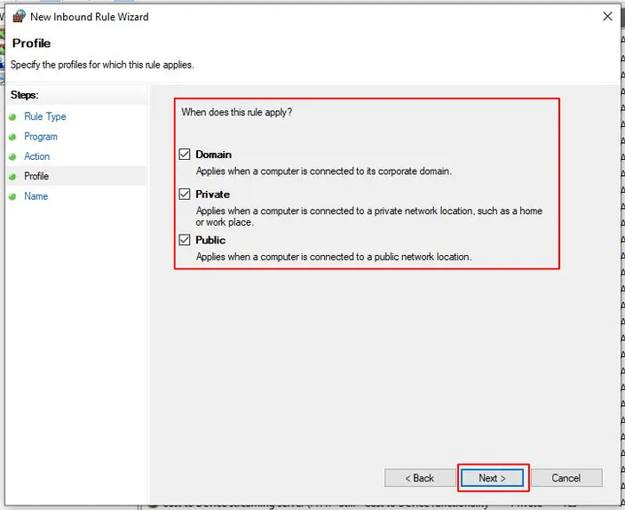 Avira firewall profile settings