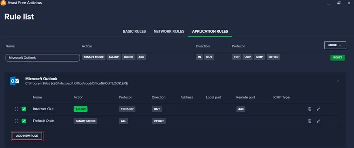 Avast add new rule