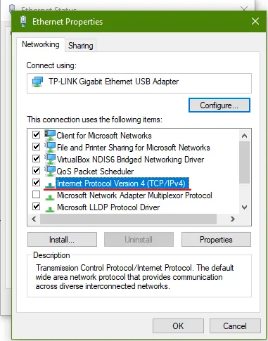 windows ethernet properties