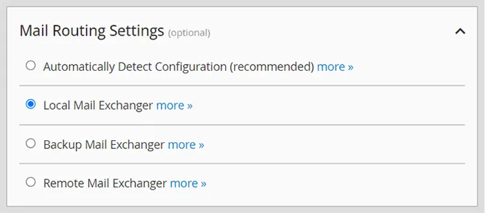 Mail Routing Settings WHM Create a New Account
