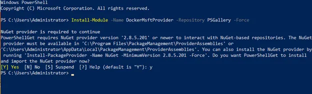 Powershell output for docker package command