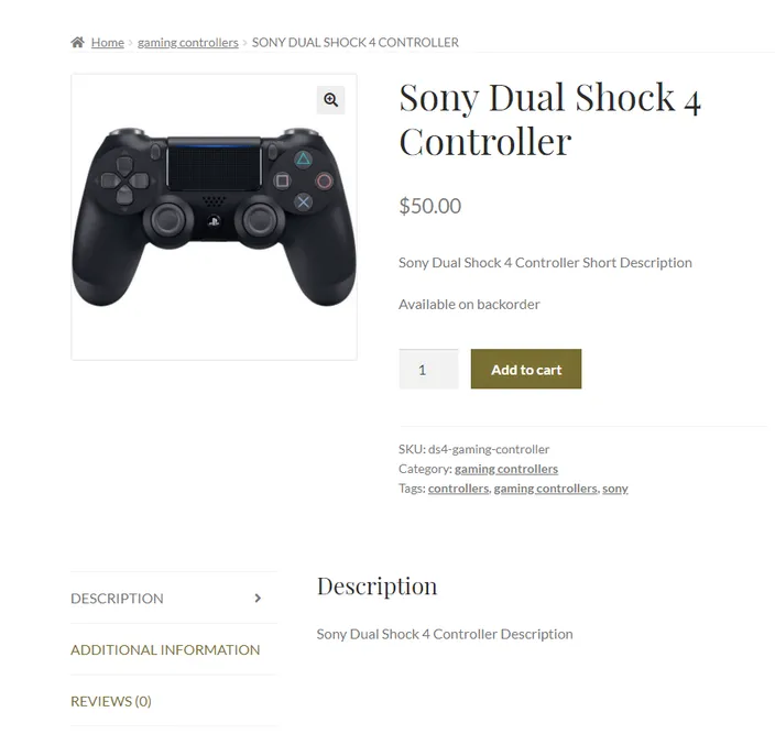 screenshot WooCommerce published product page