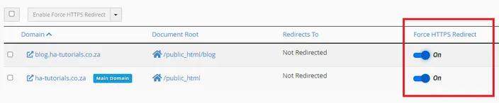 Domains that have the setting to force redirects to a secure connection