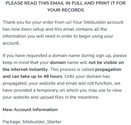 welcome email screenshot