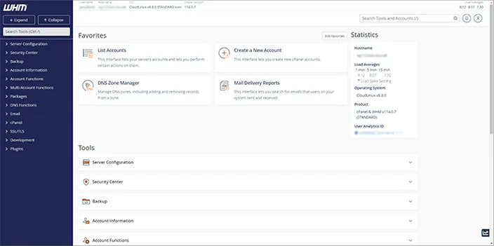 whm dashboard