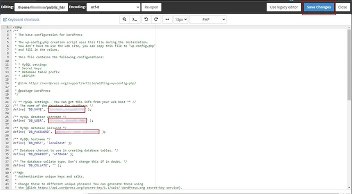 wp-config details view
